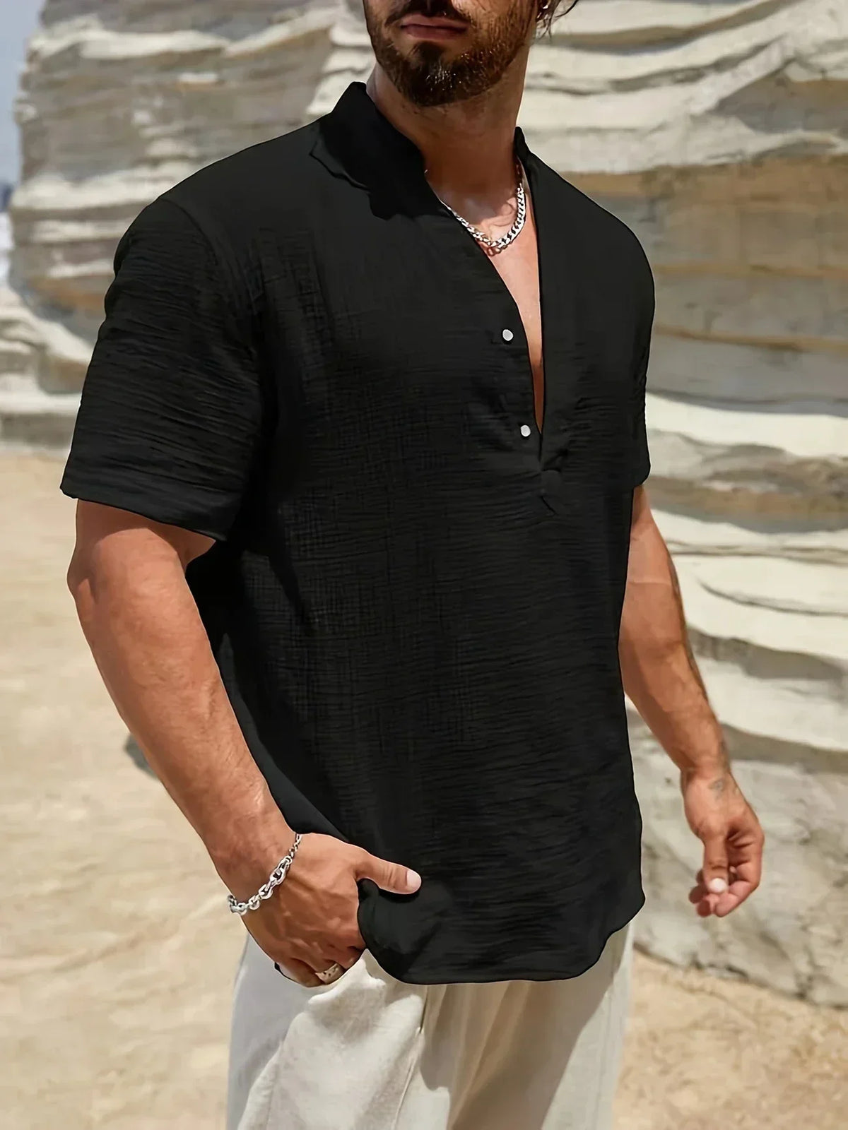 Christian | Elegant Summer Shirt with High Collar