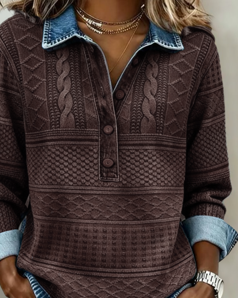 Grace |Trendy Sweatshirt with Half Button and Collar