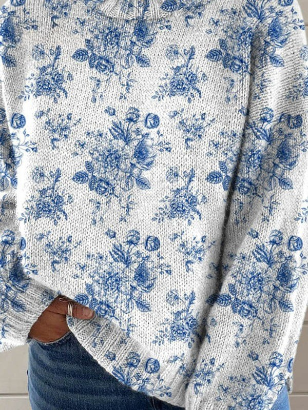 Abigail | Blue Blossom Knitted Turtleneck