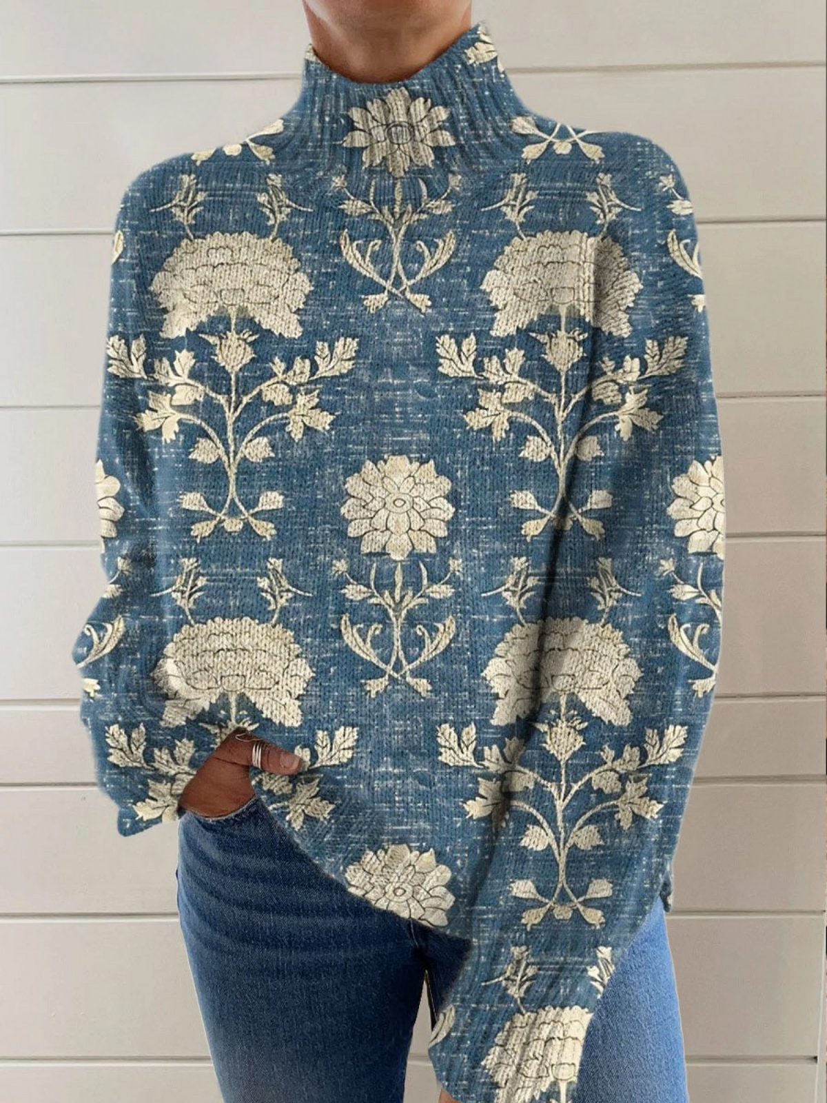 Ava | Timeless Floral Knitted Turtleneck