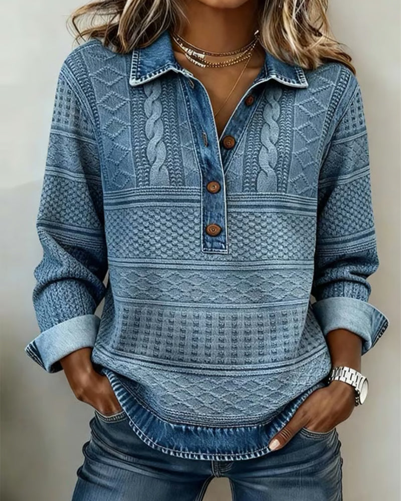 Grace |Trendy Sweatshirt with Half Button and Collar