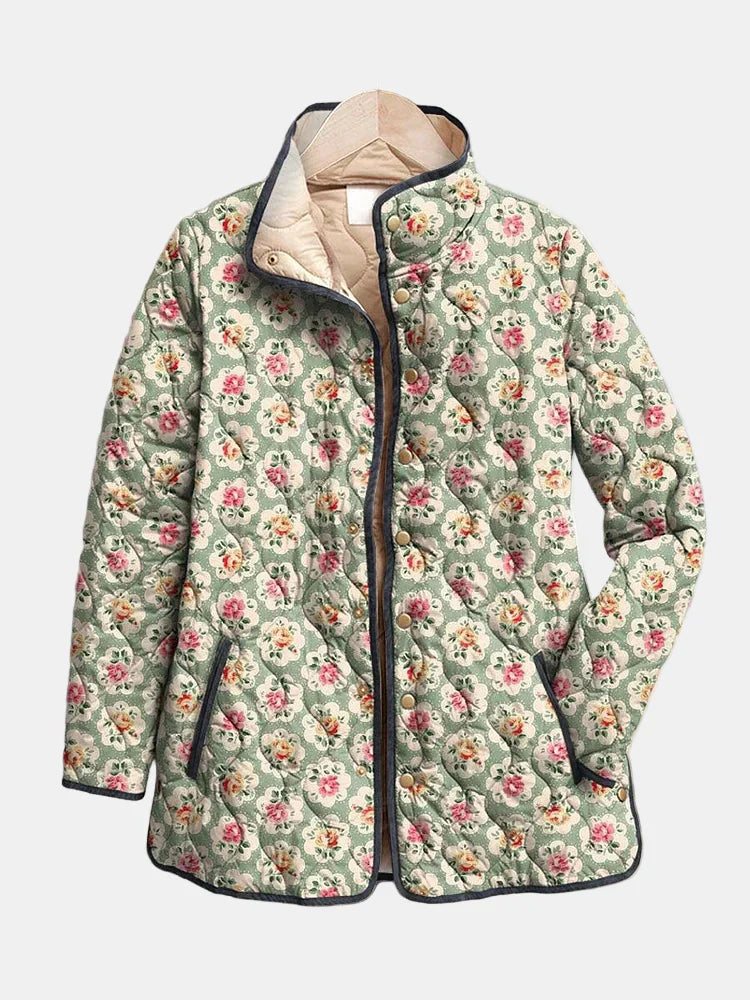 Aveline | Vintage Floral Art Print Quilted Jacket