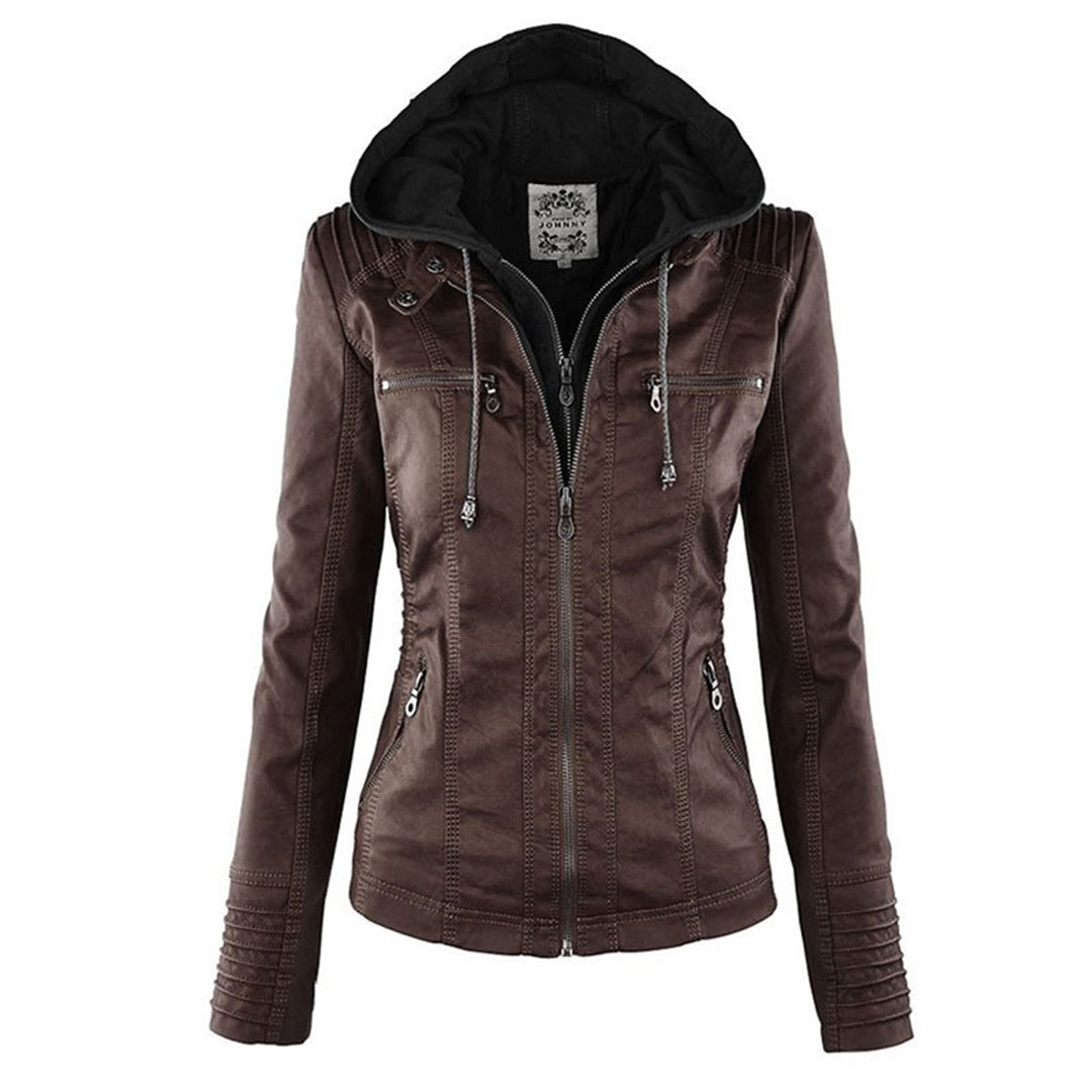 Sandra | Modern Leather Jacket with Hood