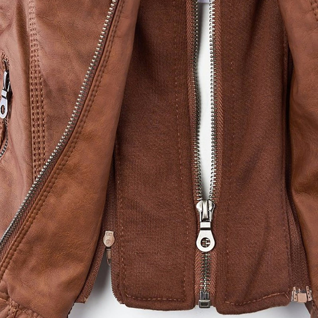 Sandra | Modern Leather Jacket with Hood