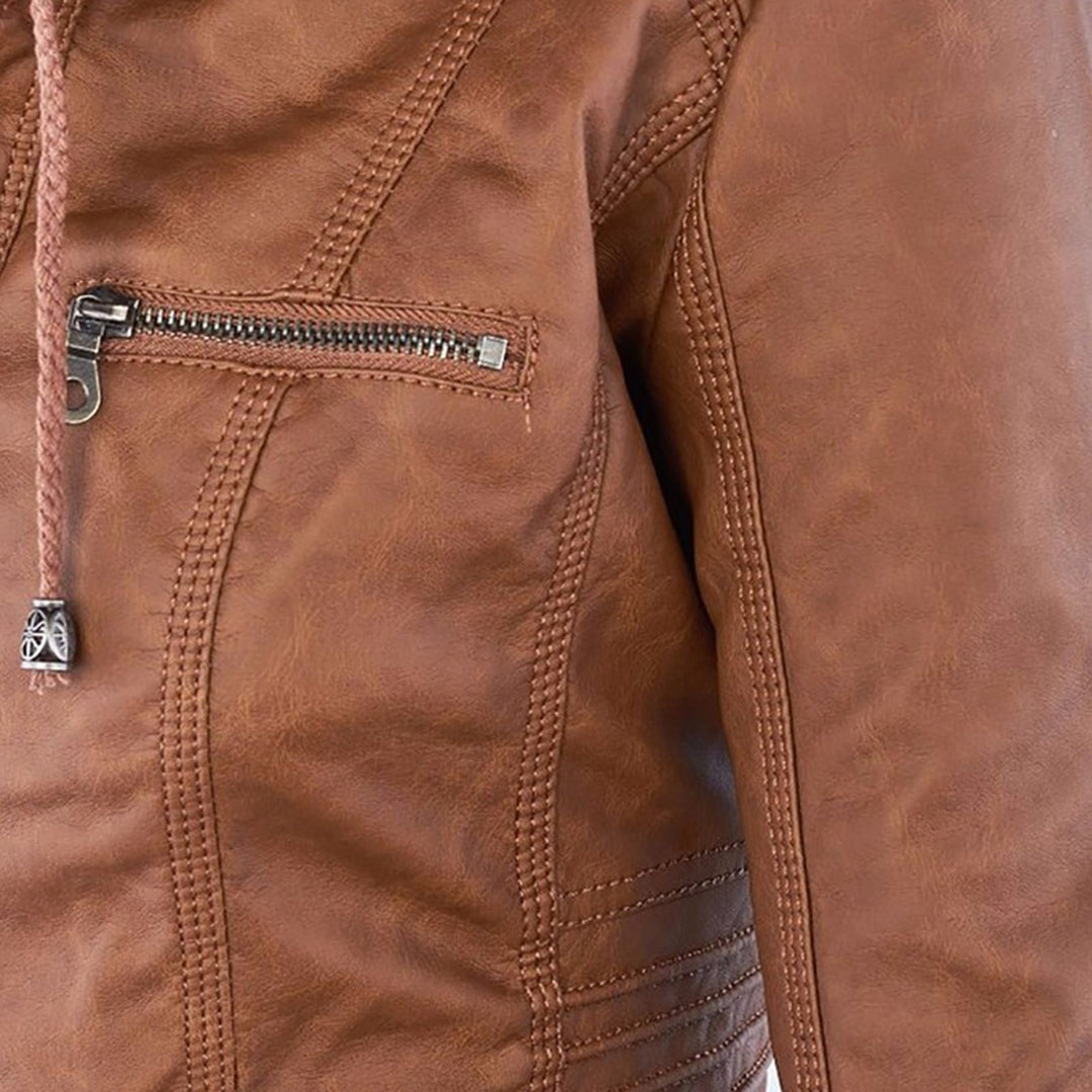 Sandra | Modern Leather Jacket with Hood