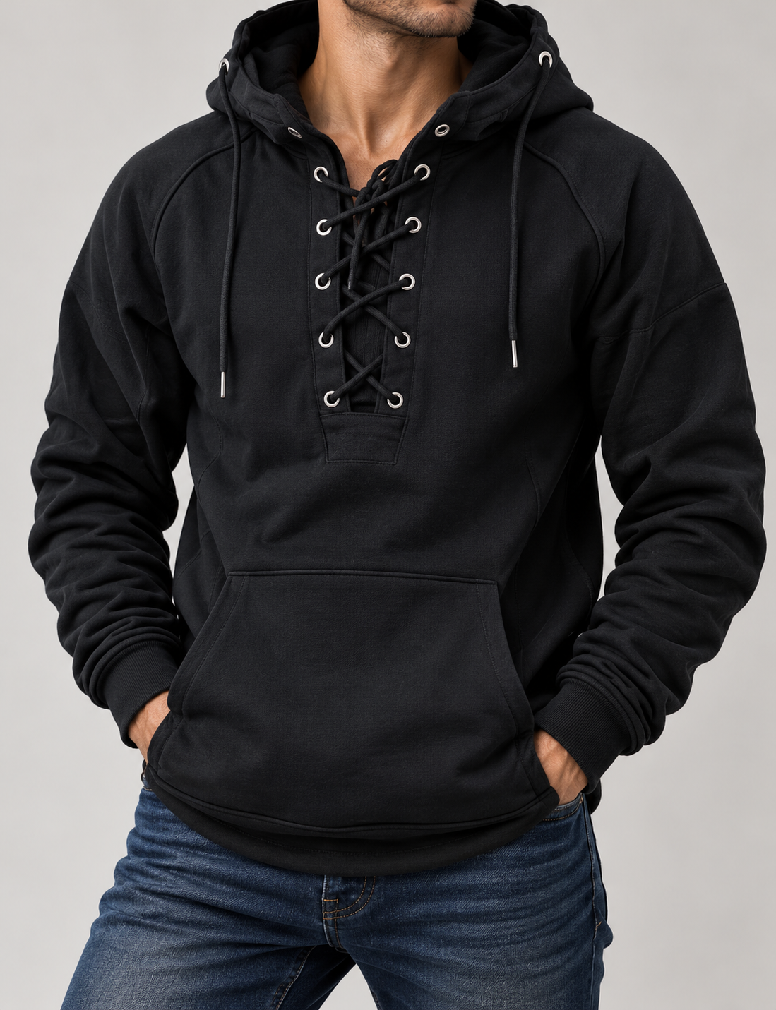 Darevo | Lace-up hoodie with a kangaroo pocket
