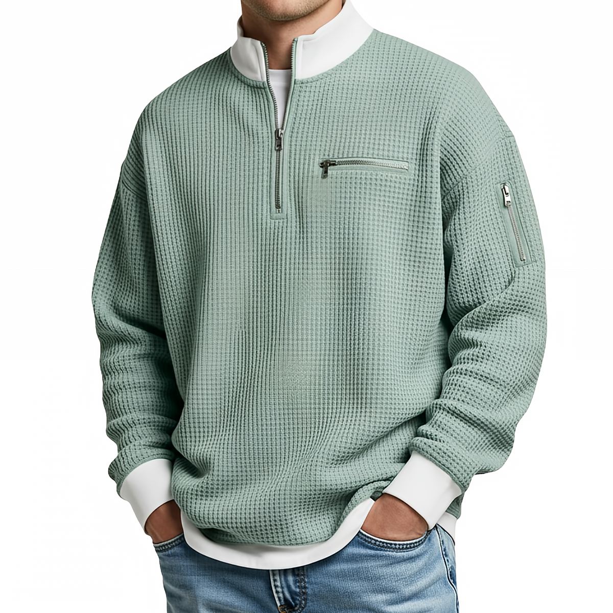 Darevo | Men's Honeycomb Knit Sweater with Half Zip