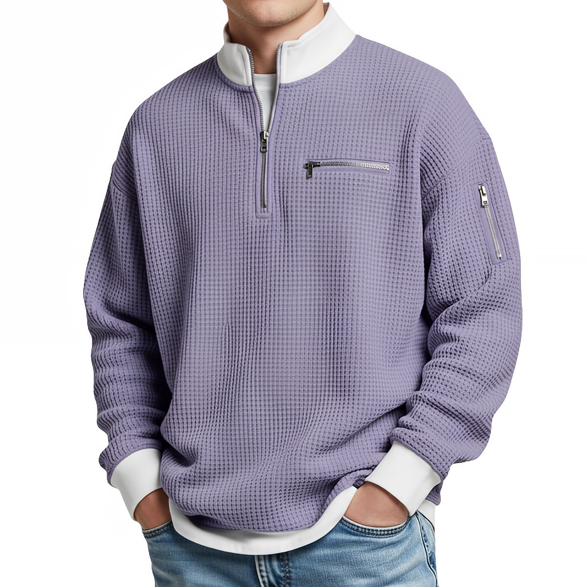 Darevo | Men's Honeycomb Knit Sweater with Half Zip