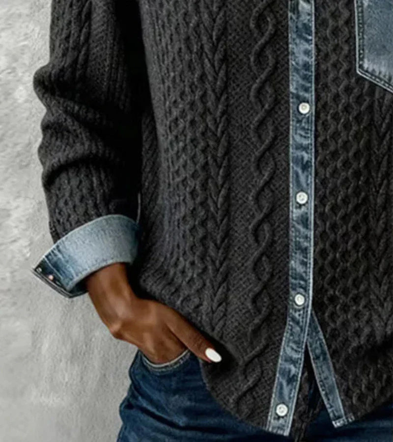 Ava | Patchwork Knit Top with Denim Details