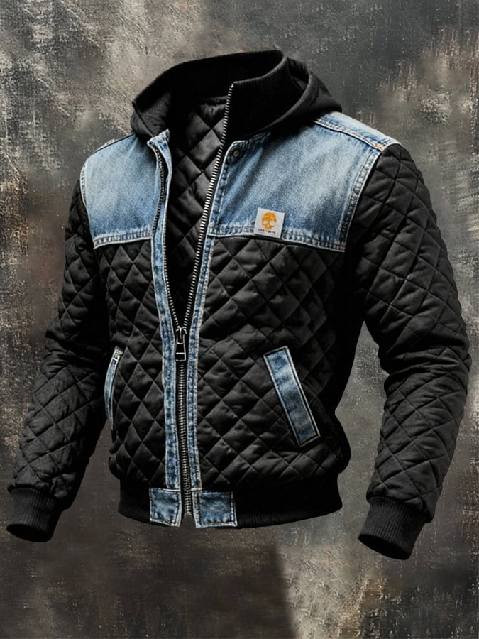 Philip | BLACK QUILTED JACKET WITH DENIM DETAILS