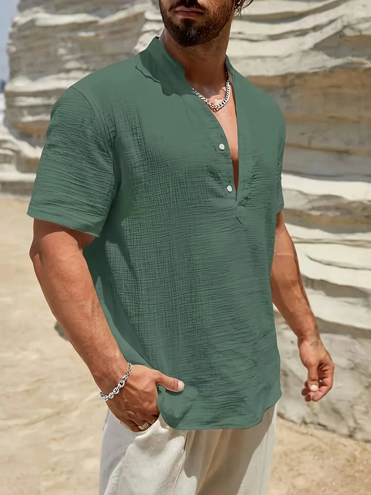 Christian | Elegant Summer Shirt with High Collar