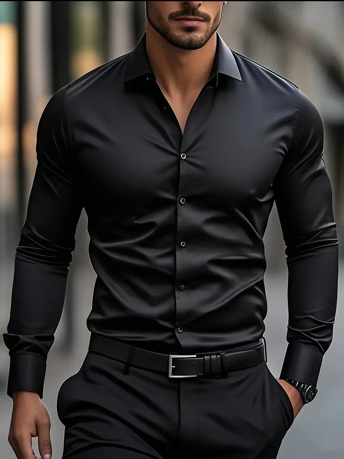 Hunter | Elegant Long Sleeve Button-Up Shirt