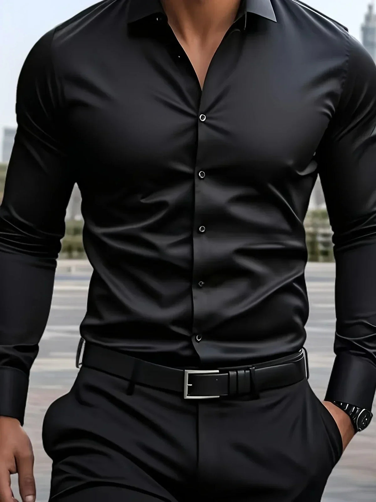 Hunter | Elegant Long Sleeve Button-Up Shirt