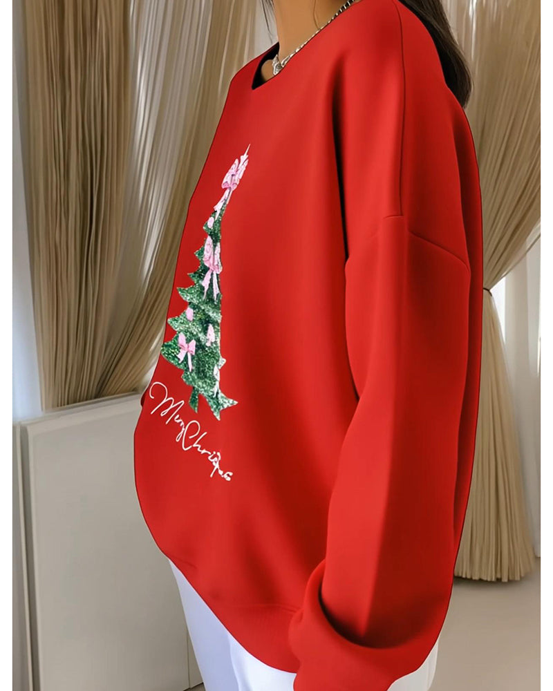 Erin | Round Neck Long Sleeve Christmas Print Sweatshirt