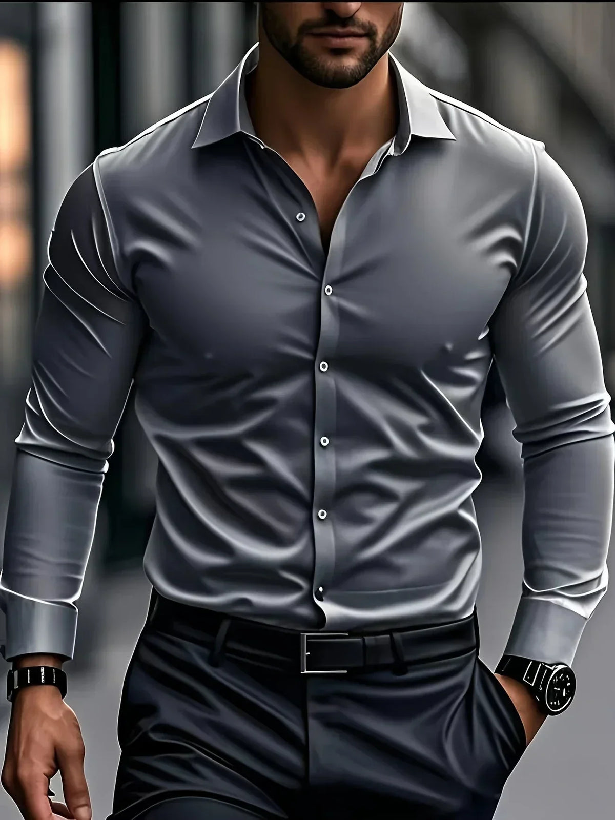 Hunter | Elegant Long Sleeve Button-Up Shirt