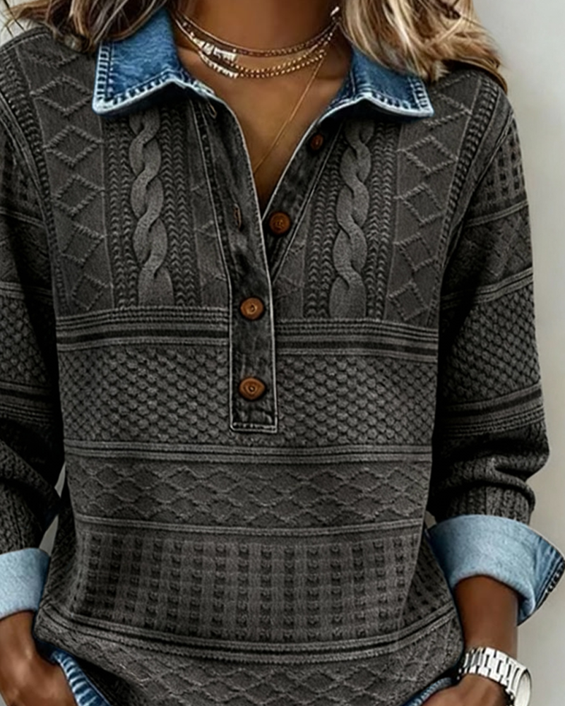 Grace  |Trendy Sweatshirt with Half Button and Collar