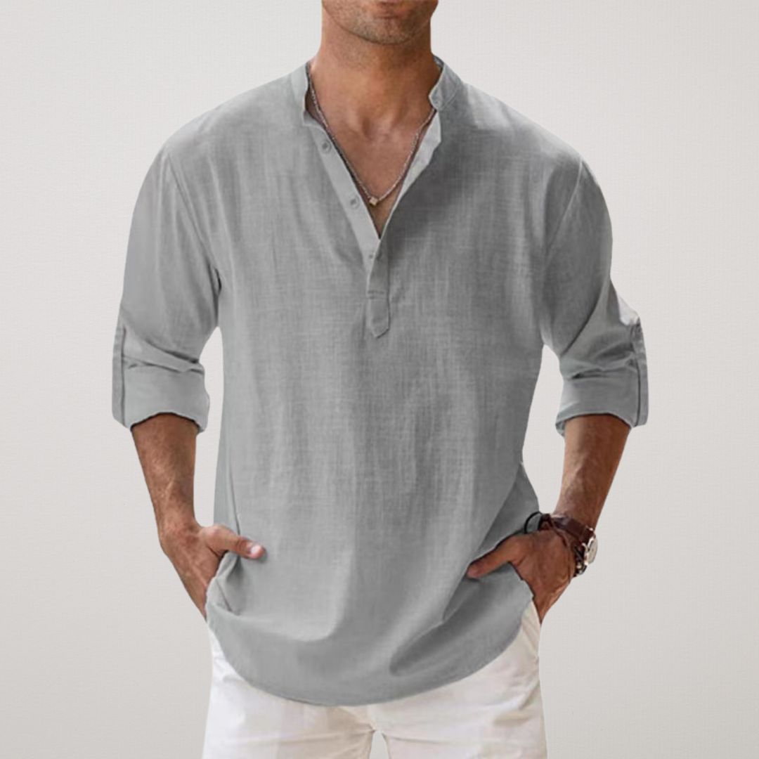 Blake | Linen Effect Cotton Henley Shirt