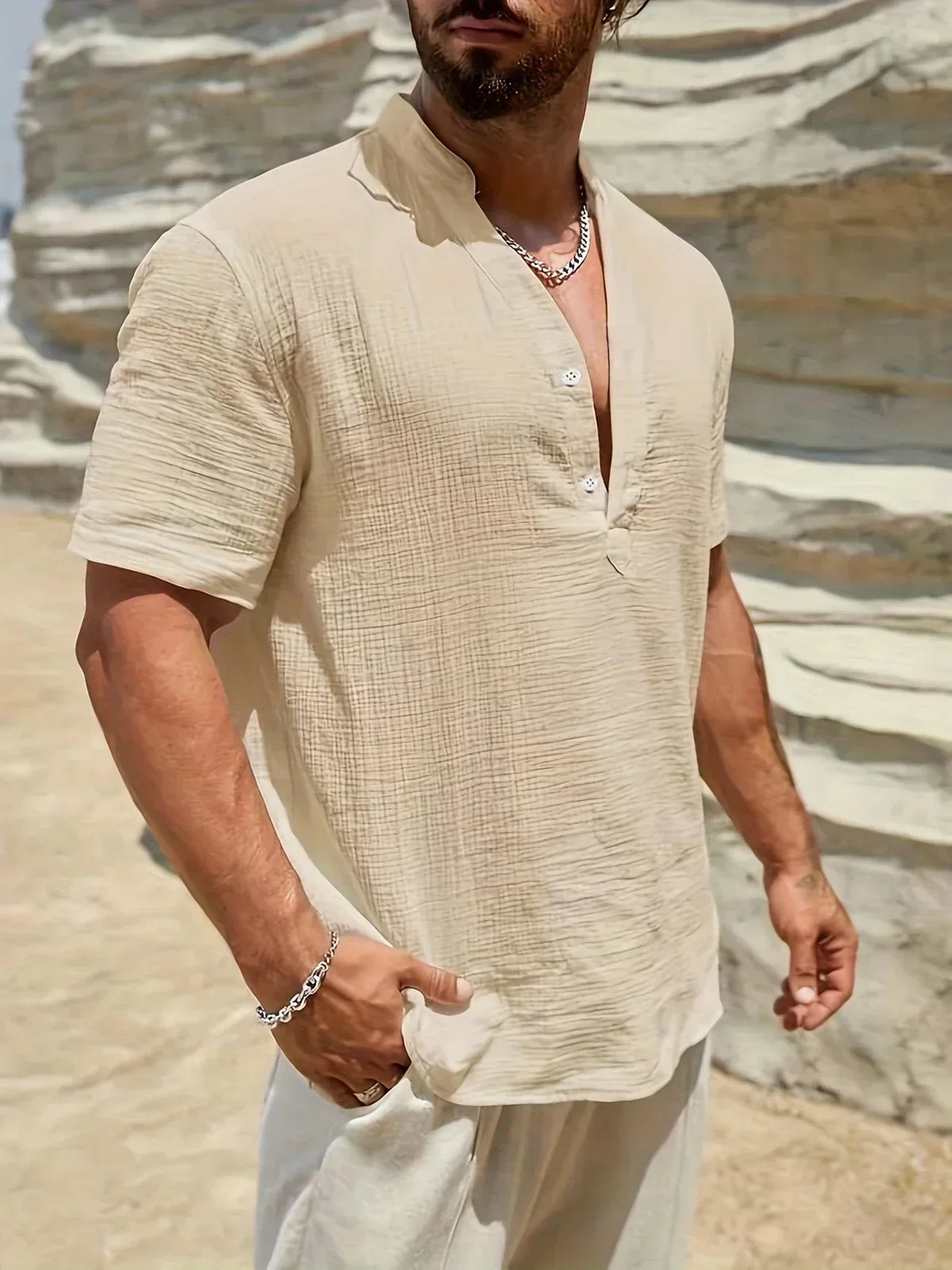 Christian | Elegant Summer Shirt with High Collar