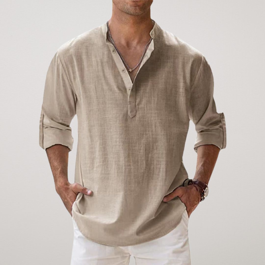 Blake | Linen Effect Cotton Henley Shirt
