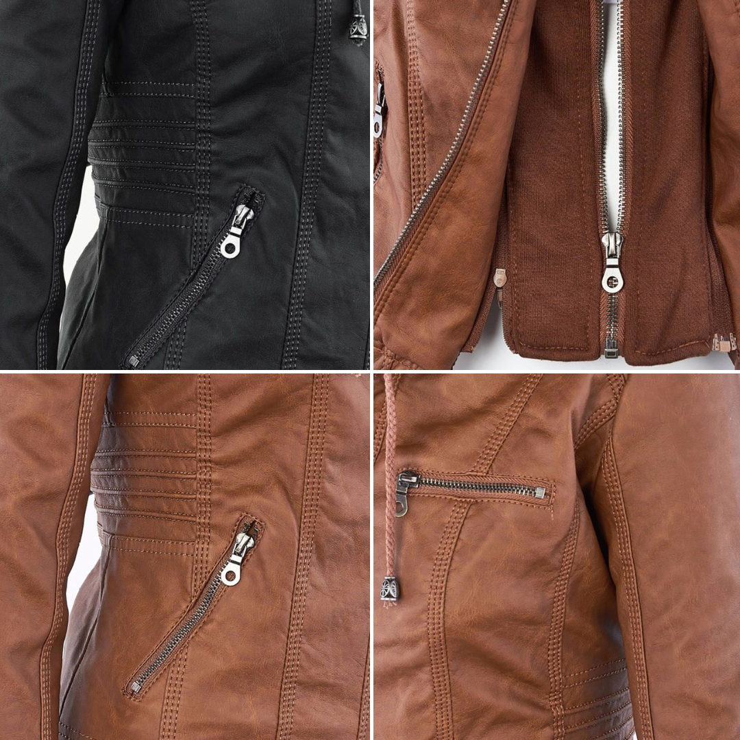 Sandra | Modern Leather Jacket with Hood