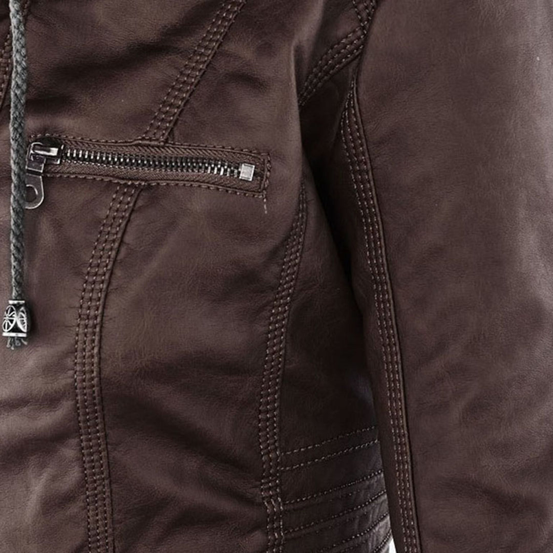 Sandra | Modern Leather Jacket with Hood