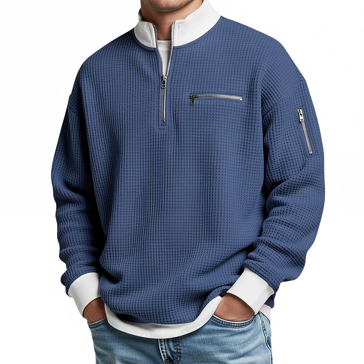 Darevo | Men's Honeycomb Knit Sweater with Half Zip