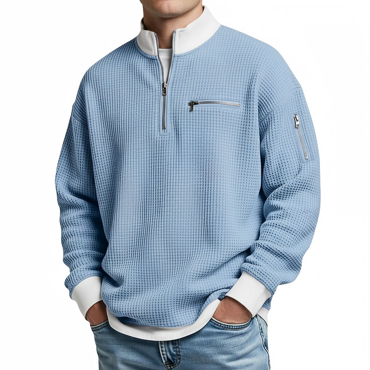 Darevo | Men's Honeycomb Knit Sweater with Half Zip
