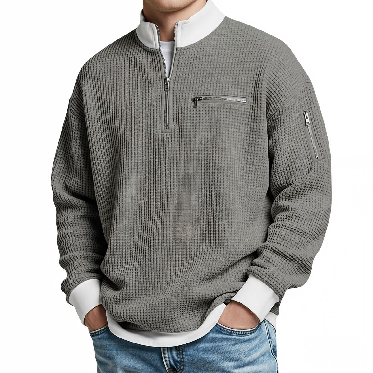 Darevo | Men's Honeycomb Knit Sweater with Half Zip