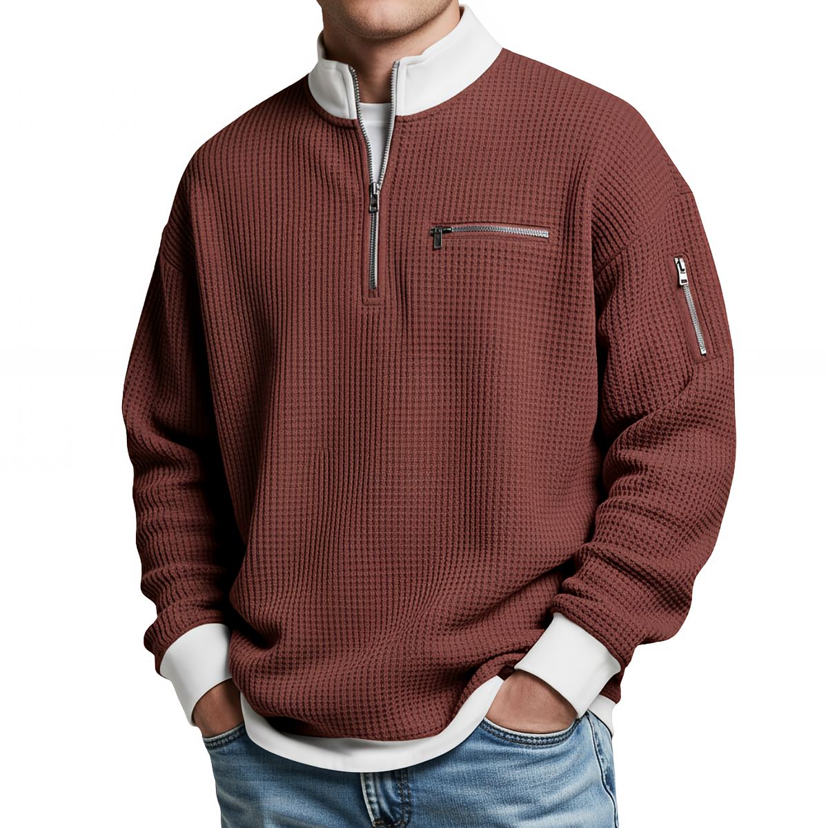 Darevo | Men's Honeycomb Knit Sweater with Half Zip