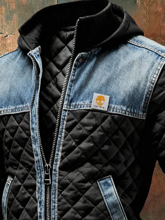 Philip | BLACK QUILTED JACKET WITH DENIM DETAILS