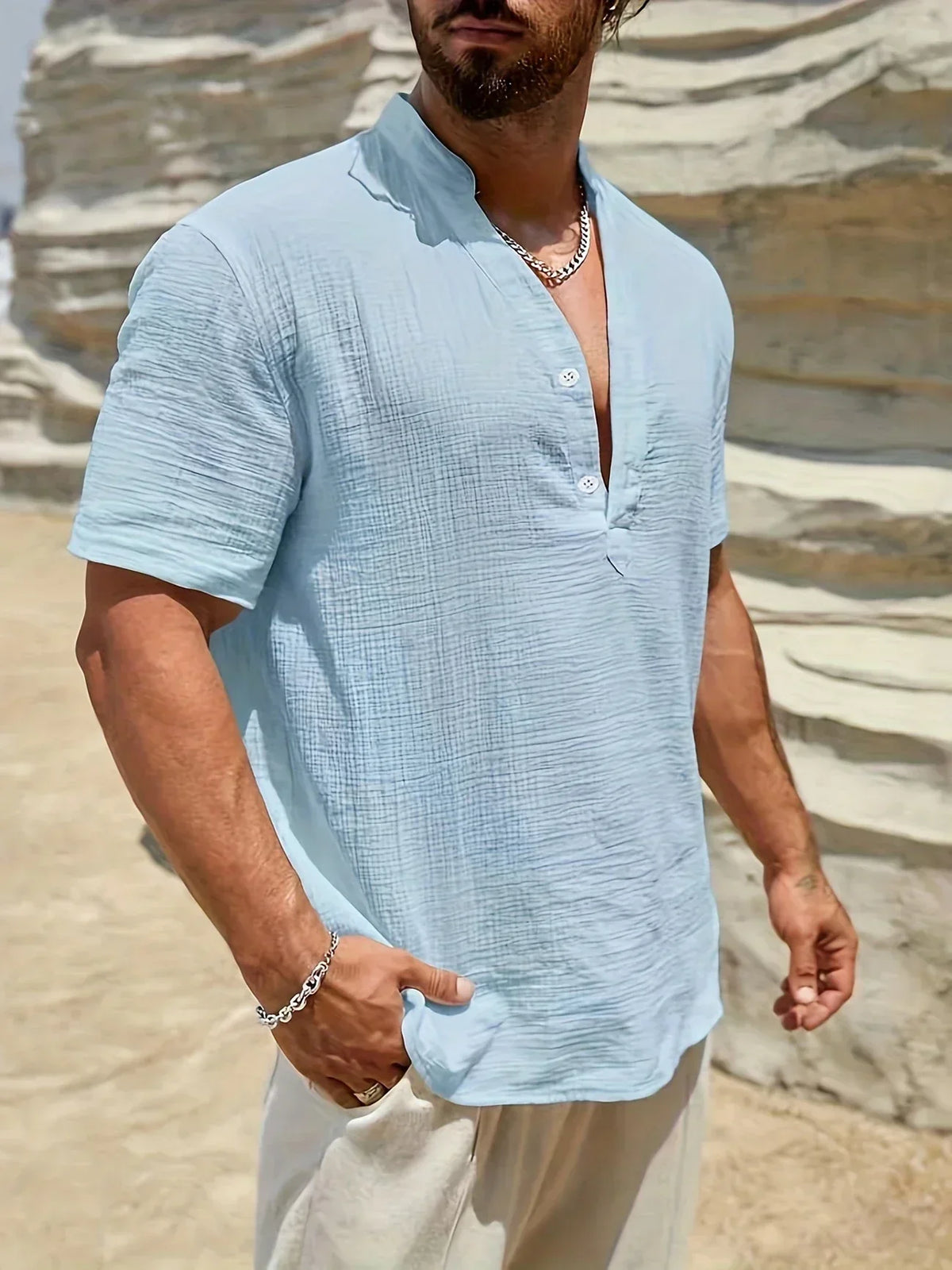 Christian | Elegant Summer Shirt with High Collar