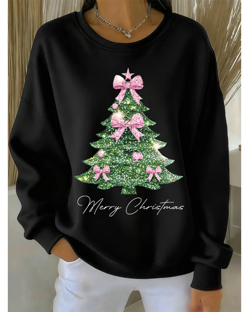 Erin | Round Neck Long Sleeve Christmas Print Sweatshirt